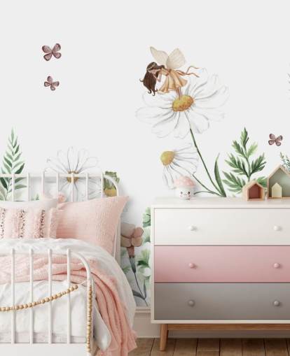 illustrerte voksende blomster med feer tapet 