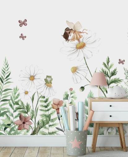 illustrated growing flowers with fairies wallpaper 