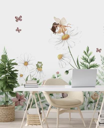 illustrierte wachsende Blumen mit Feentapete 