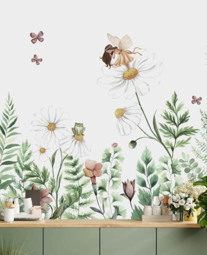 illustrerte voksende blomster med feer tapet 