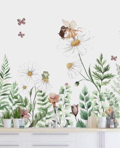 illustrated growing flowers with fairies wallpaper 