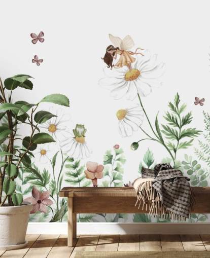 illustrated growing flowers with fairies wallpaper 