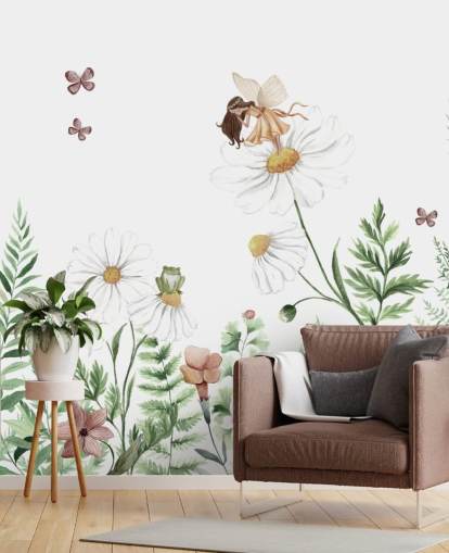 illustrerede voksende blomster med feer tapet 