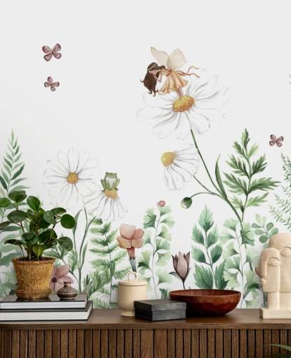 illustrated growing flowers with fairies wallpaper 