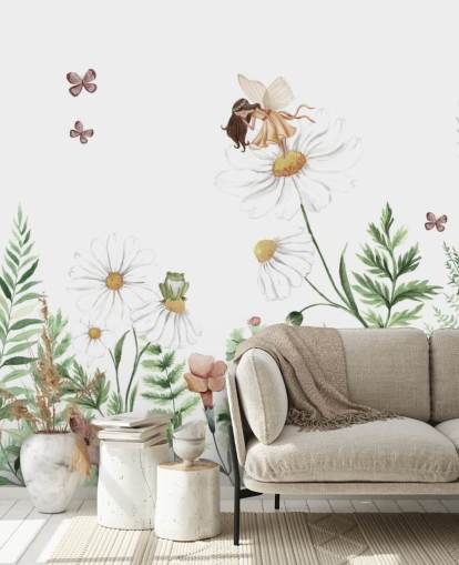illustrated growing flowers with fairies wallpaper 