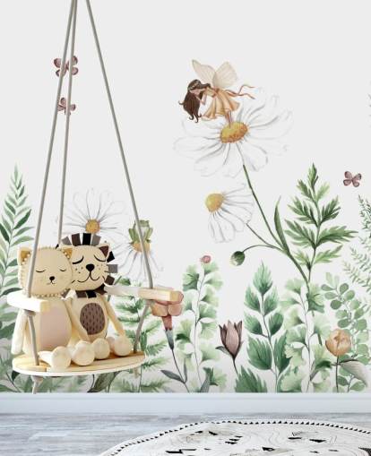 flores em crescimento ilustradas com papel de parede de fadas 