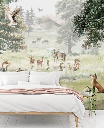 papel pintado ilustrado de bosques y criaturas para dormitorio infantil papel pintado ilustrado de bosques y criaturas para dormitorio infantil