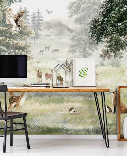 geïllustreerd behang met bos en wezens voor de kinderkamer geïllustreerd behang met bos en wezens voor de kinderkamer