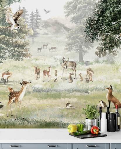 illustrerad skog och varelser tapet för barnens sovrum illustrerad skog och varelser tapet för barnens sovrum