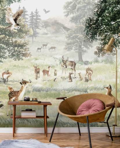 papel de parede ilustrado de bosques e criaturas para quarto de crianças papel de parede ilustrado de bosques e criaturas para quarto de crianças