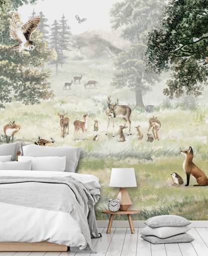 papel pintado ilustrado de bosques y criaturas para dormitorio infantil papel pintado ilustrado de bosques y criaturas para dormitorio infantil
