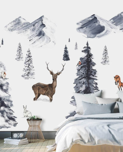 illustrierte Winterszene mit nördlichen Tiertapeten illustrierte Winterszene mit nördlichen Tiertapeten
