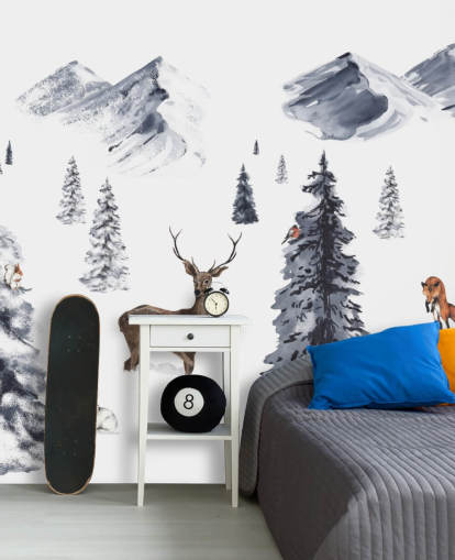 paysage d'hiver illustré avec papier peint d'animaux du nord