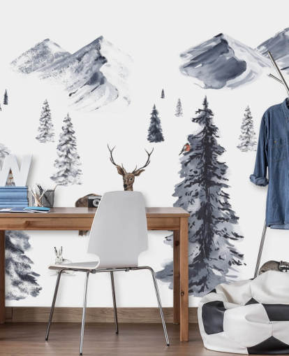 illustrert vinterscene med nordlige dyr tapet illustrert vinterscene med nordlige dyr tapet