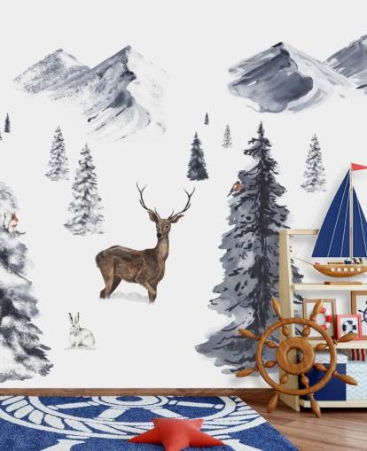 paysage d'hiver illustré avec papier peint d'animaux du nord paysage d'hiver illustré avec papier peint d'animaux du nord