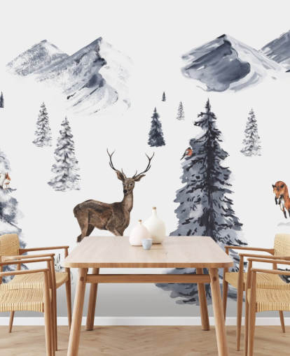 illustrated winter scene with northern animals wallpaper illustrated winter scene with northern animals wallpaper