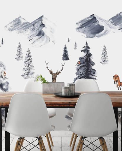 illustrated winter scene with northern animals wallpaper illustrated winter scene with northern animals wallpaper