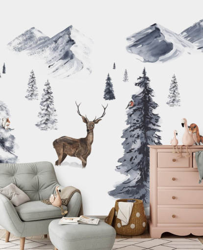 illustrierte Winterszene mit nördlichen Tiertapeten