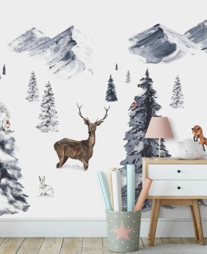 fondo de pantalla ilustrado de escena de invierno con animales del norte