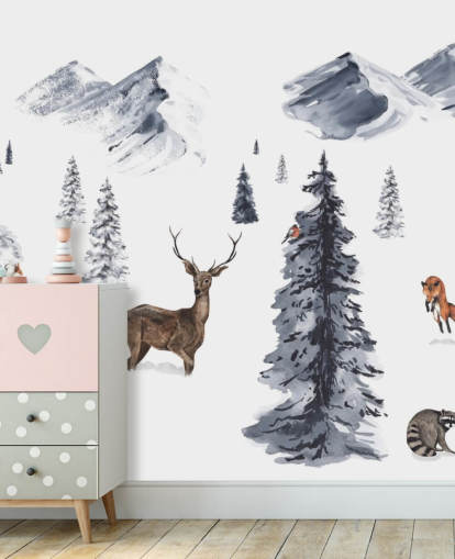 illustrierte Winterszene mit nördlichen Tiertapeten