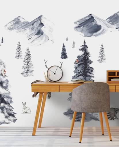 illustreret vinterscene med nordlige dyr tapet