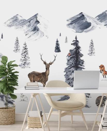illustrated winter scene with northern animals wallpaper illustrated winter scene with northern animals wallpaper