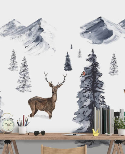 cena de inverno ilustrada com papel de parede de animais do norte