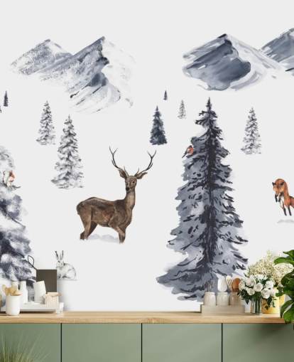 illustrated winter scene with northern animals wallpaper illustrated winter scene with northern animals wallpaper