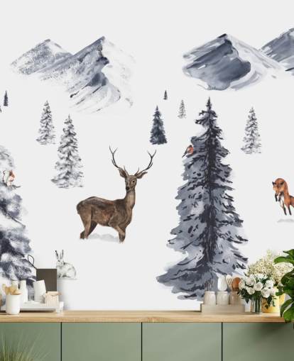cena de inverno ilustrada com papel de parede de animais do norte