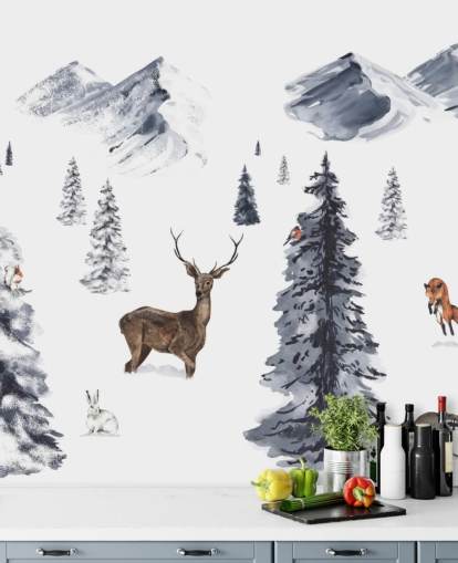 cena de inverno ilustrada com papel de parede de animais do norte cena de inverno ilustrada com papel de parede de animais do norte