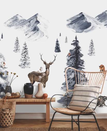 cena de inverno ilustrada com papel de parede de animais do norte