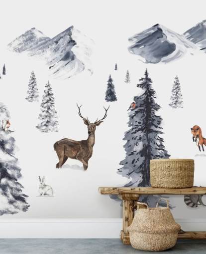 fondo de pantalla ilustrado de escena de invierno con animales del norte