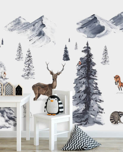 fondo de pantalla ilustrado de escena de invierno con animales del norte fondo de pantalla ilustrado de escena de invierno con animales del norte