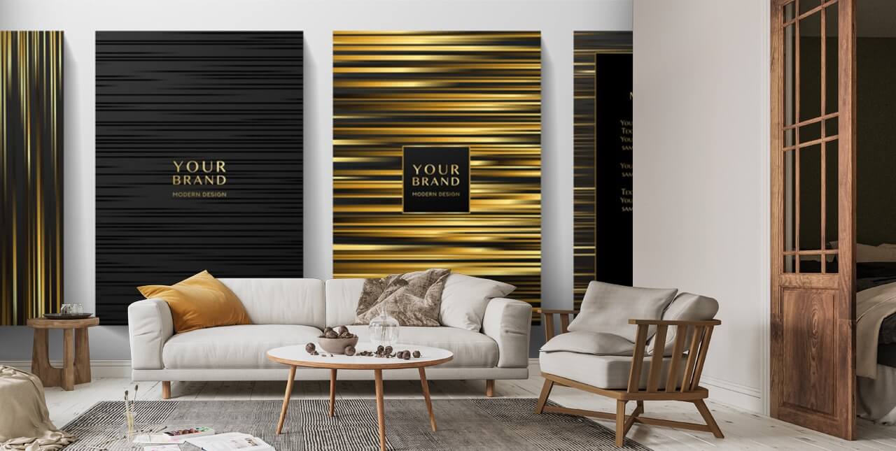 Modern black stripe cover design set. Luxury creative gold dynamic line  pattern. Formal premium... | Wallsauce CA