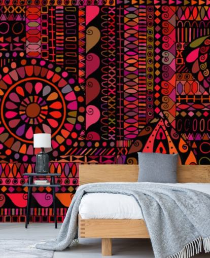 papel pintado naranja, rojo y rosa