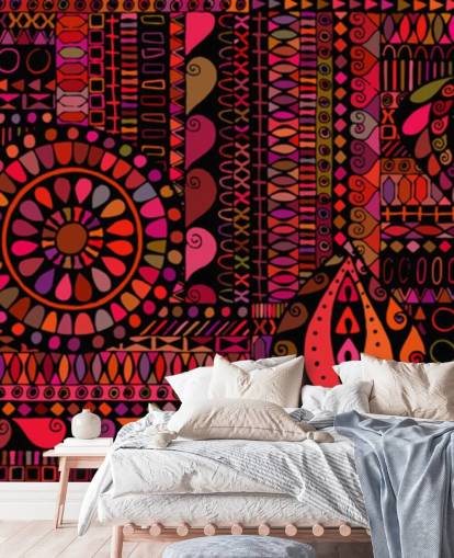 oranje, rood en roze patroonbehang oranje, rood en roze patroonbehang