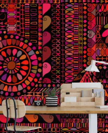 papel pintado naranja, rojo y rosa