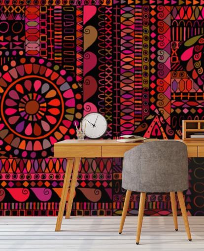 carta da parati con motivo arancione, rosso e rosa