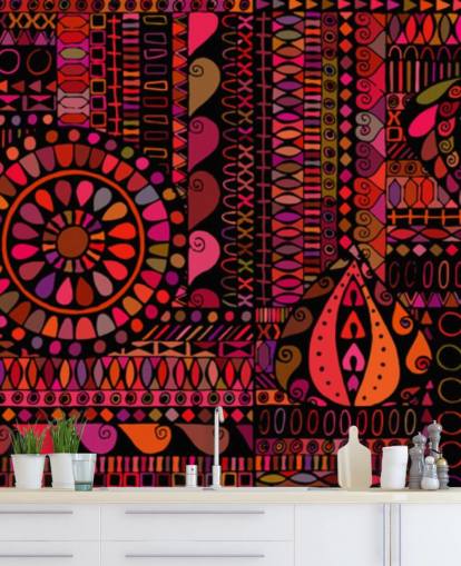 papel pintado naranja, rojo y rosa