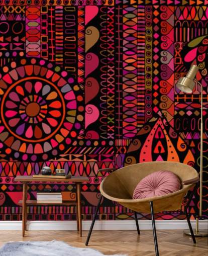 papel de parede padrão laranja, vermelho e rosa