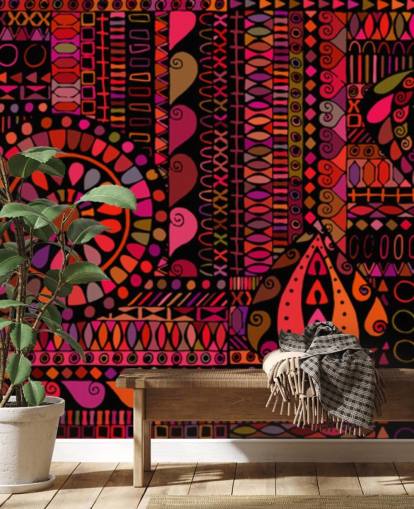 papel de parede padrão laranja, vermelho e rosa