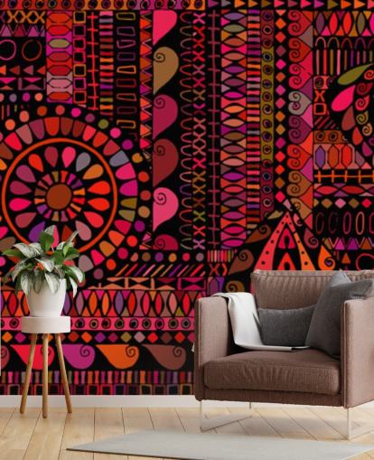 papel de parede padrão laranja, vermelho e rosa papel de parede padrão laranja, vermelho e rosa