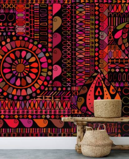 papel pintado naranja, rojo y rosa