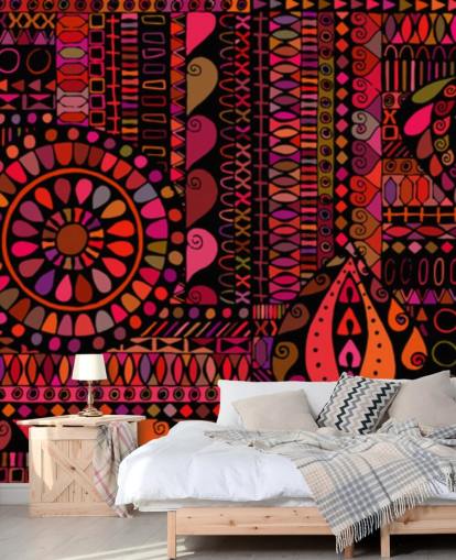 papier peint à motifs orange, rouge et rose