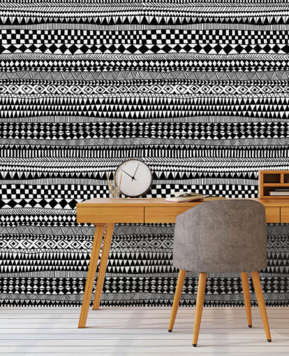 Ethnic Lines Black and White Wallpaper