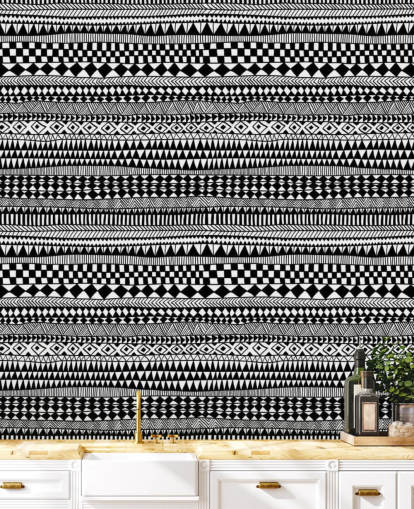 lignes horizontales en noir et blanc de papier peint à motifs