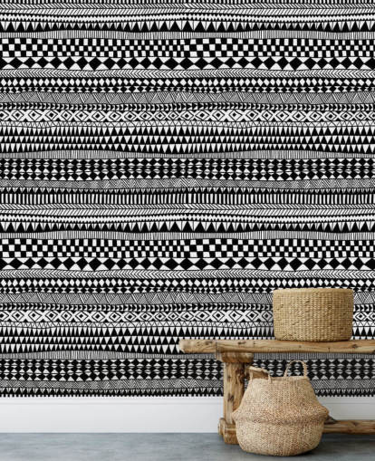 linhas horizontais preto e branco de papel de parede padrão