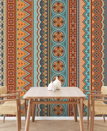 terrakotta, turkoosi heimojen kuvio tapetti