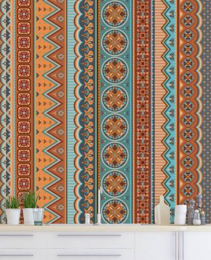 papel de parede padrão tribal de terracota, turquesa