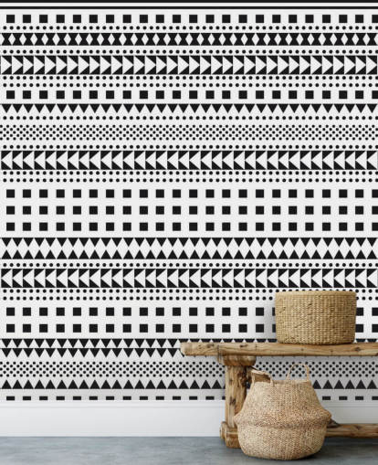 papier peint à motifs complexes en noir et blanc